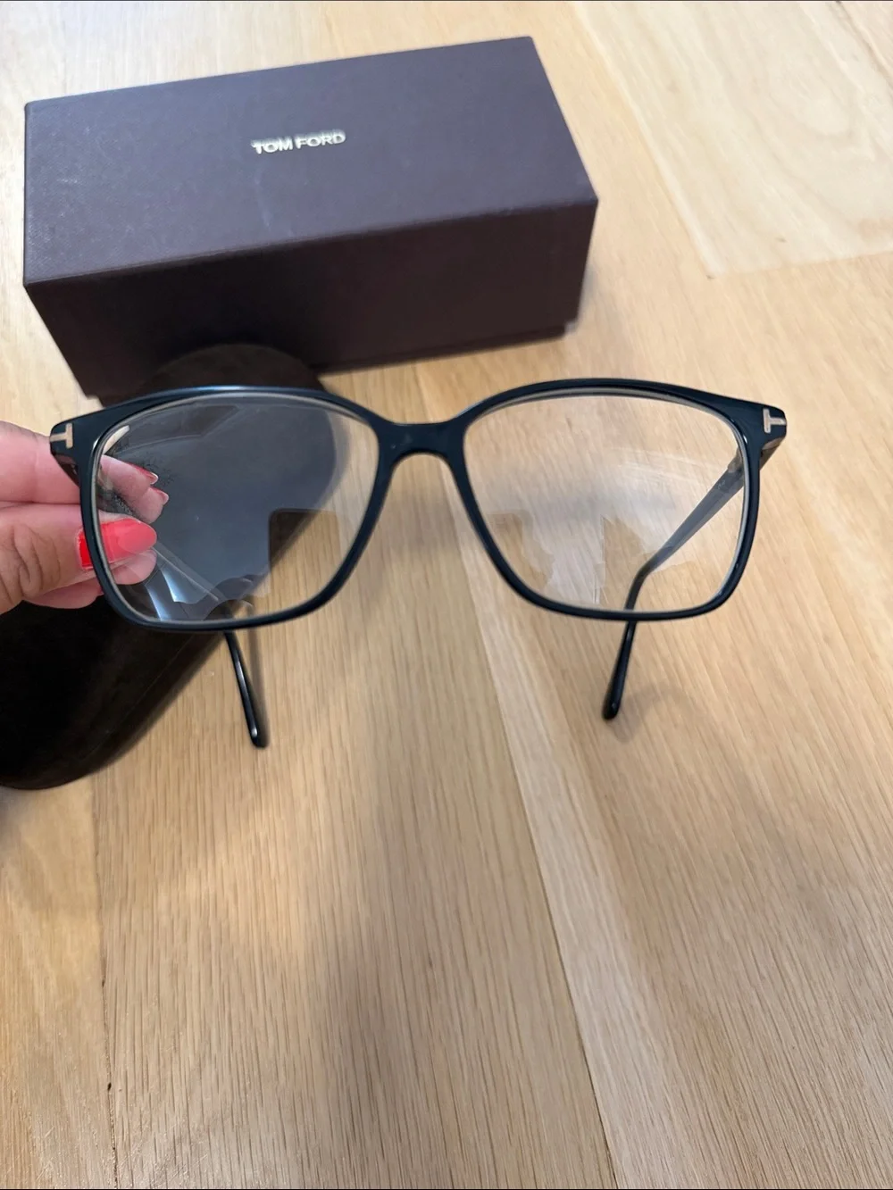 Tom Ford Black and Gold Rectangular Eyeglasses with Branded Case